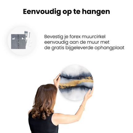 Wandcirkel ophangen Abstract Kunstwerk van Goud en Blauw