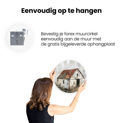 Wandcirkel ophangen Oude Schuur met een Roestig Dak