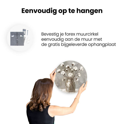 Wandcirkel ophangen Witte Katoenen Bloemen in een Glazen Pot