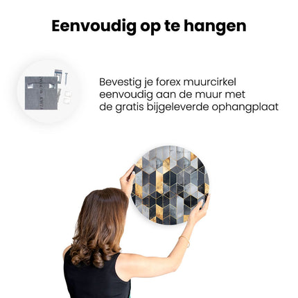 Wandcirkel ophangen Zwart en Goud Geometrisch Patroon