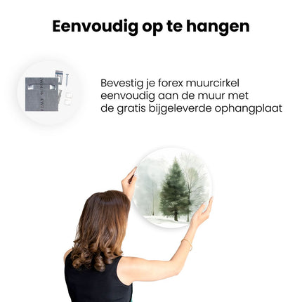 Wandcirkel ophangen Aquarelkunstwerk van een Boom in de Sneeuw