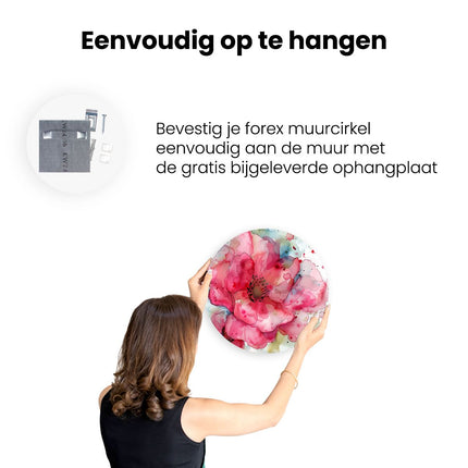 Wandcirkel ophangen Aquarelkunstwerk van een Roze Bloem