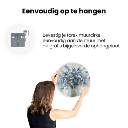 Wandcirkel ophangen Kunstwerk van Blauwe Bloemen in een Vaas