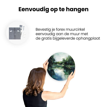 Wandcirkel ophangen Kunstwerk van een Rivier Omgeven door Bomen