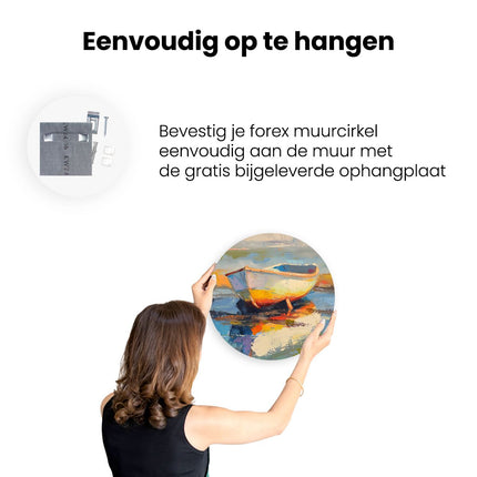 Wandcirkel ophangen Kunstwerk van een Boot aan de Kust