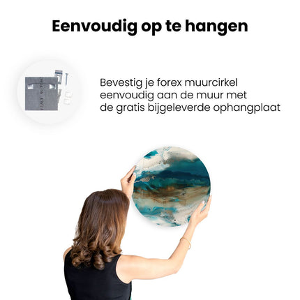 Wandcirkel ophangen Abstract Kunstwerk met Blauwe en Witte Kleuren
