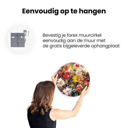 Wandcirkel ophangen Rode, Gele en Witte Bloemen in een Vaas