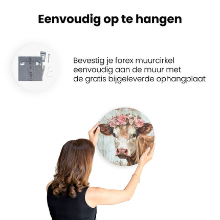 Wandcirkel ophangen Koe met Bloemen op haar Hoofd
