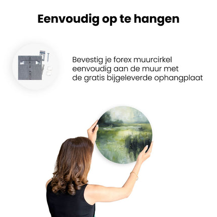 Wandcirkel ophangen Kunstwerk van een Groen Veld met Riet
