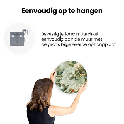 Wandcirkel ophangen Kolibries en Bloemen op een Groene Achtergrond