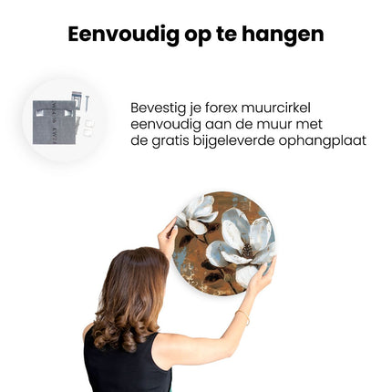 Wandcirkel ophangen Twee Witte Bloemen op een Bruine Achtergrond