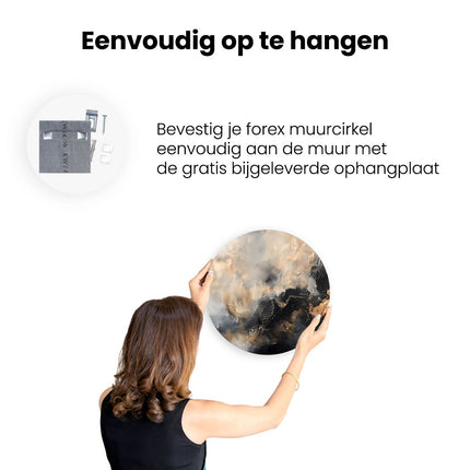 Wandcirkel ophangen Abstract Kunstwerk met Zwarte, Witte en Beige Kleuren