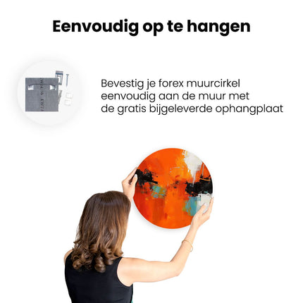Wandcirkel ophangen Abstract Kunstwerk met Oranje, Blauwe en Zwarte Kleuren