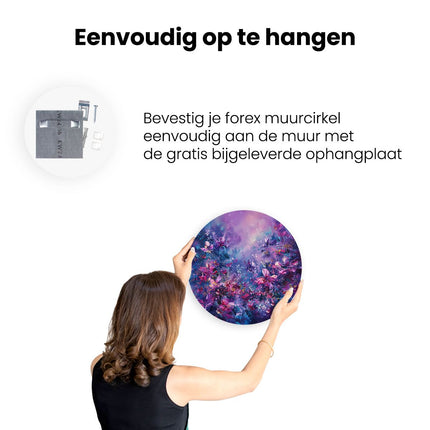 Wandcirkel ophangen Paarse en Roze Bloemen in de Lucht