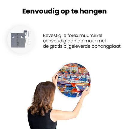 Wandcirkel ophangen Kunstwerk van Boten Aangemeerd in een Haven