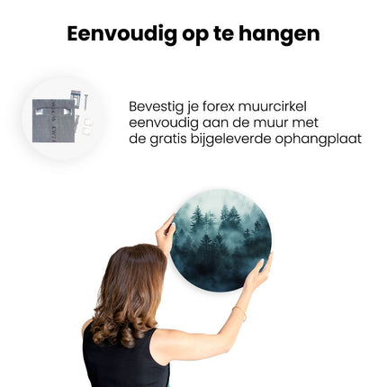 Wandcirkel ophangen Mistig Bos met Pijnbomen
