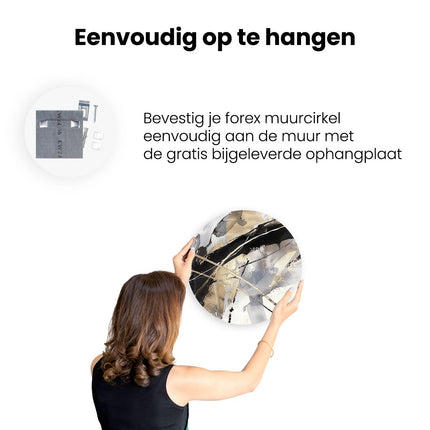 Wandcirkel ophangen Abstract Kunstwerk met Gouden en Zwarte Lijnen