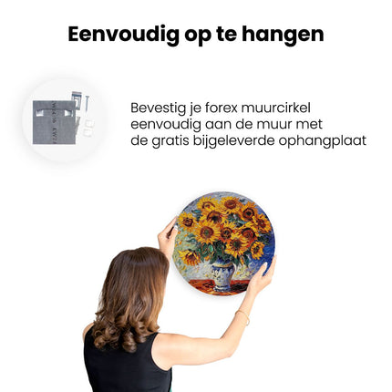 Wandcirkel ophangen Kunstwerk van Zonnebloemen in een Vaas