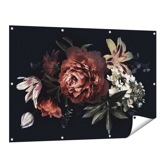 Tuinposter vooraanzicht Bloemen Op Een Zwart Achtergrond