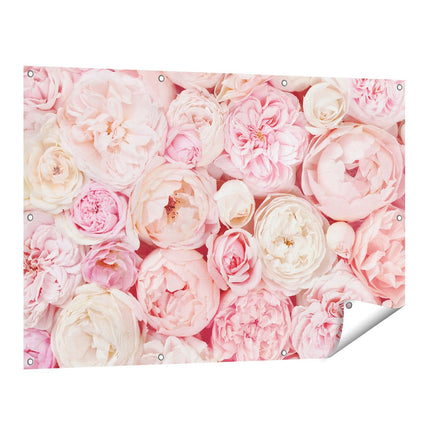 Tuinposter vooraanzicht Witte Roze Rozen Boeket - Bloemen