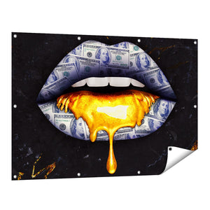 Tuinposter vooraanzicht Dollar Lippen Met Goud