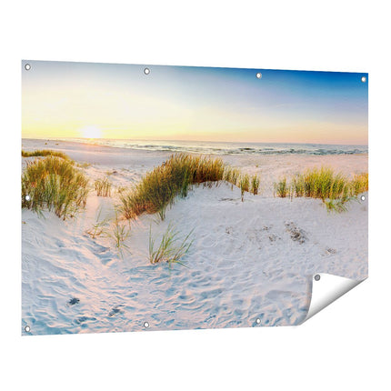 Tuinposter vooraanzicht Strand En Duinen Tijdens Zonsondergang