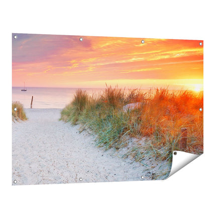 Tuinposter vooraanzicht Strand En Duinen Bij Zonsondergang