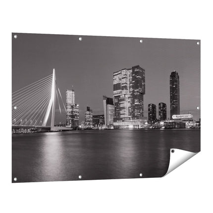 Tuinposter vooraanzicht Rotterdamse Skyline - Zwart Wit