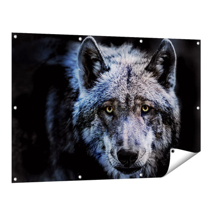 Tuinposter vooraanzicht Grijze Wolvenkop - Wolf