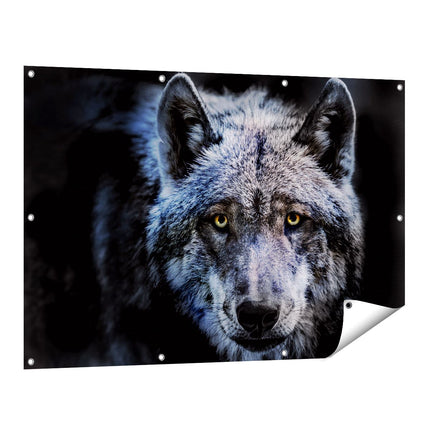 Tuinposter vooraanzicht Grijze Wolvenkop - Wolf