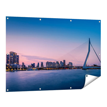 Tuinposter vooraanzicht Erasmusbrug In Rotterdam Met Zonsondergang