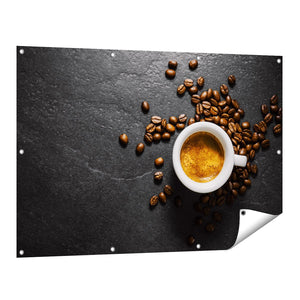 Tuinposter vooraanzicht Kopje Koffie Met Koffiebonen