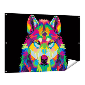 Tuinposter vooraanzicht Gekleurde Wolvenkop - Wolf - Abstract