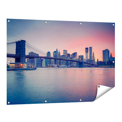 Tuinposter vooraanzicht New York Brooklyn Brug Bij Zonsondergang