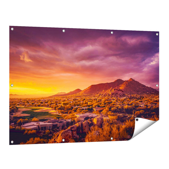 Tuinposter vooraanzicht Woestijn Landschap Met Zonsondergang 