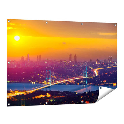 Tuinposter vooraanzicht Bosporusbrug In Istanbul Bij Zonsondergang