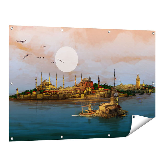 Tuinposter vooraanzicht Illustratie Van De Maiden's Tower In Istanbul