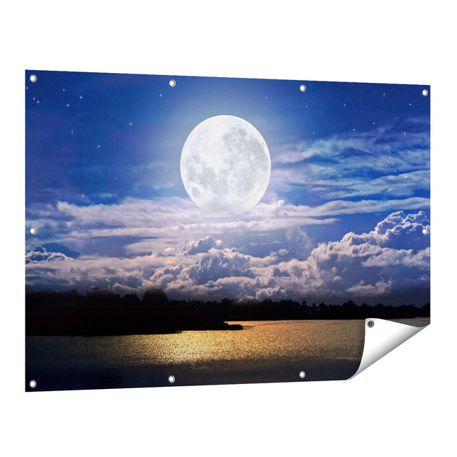 Tuinposter vooraanzicht Volle Maan bij het Water