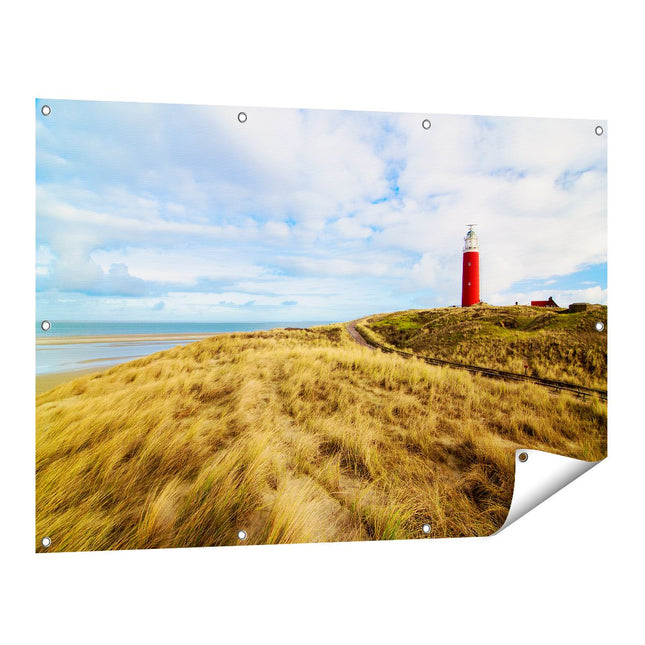 Tuinposter vooraanzicht Vuurtoren met Duinen in Texel