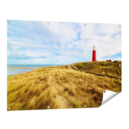 Tuinposter vooraanzicht Vuurtoren met Duinen in Texel