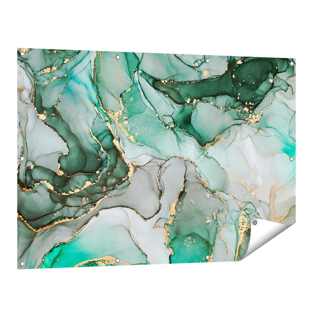 Tuinposter vooraanzicht Abstracte Kunst - Blauwe Marmer met Goud