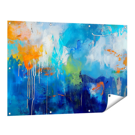 Tuinposter vooraanzicht Abstract Kunstwerk met Blauwe en Oranje Kleuren