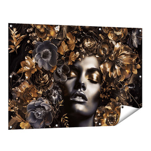 Tuinposter vooraanzicht Vrouw met Bloemen op haar Hoofd