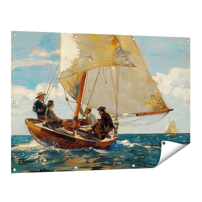 Tuinposter vooraanzicht Kunstwerk van Mensen op een Zeilboot