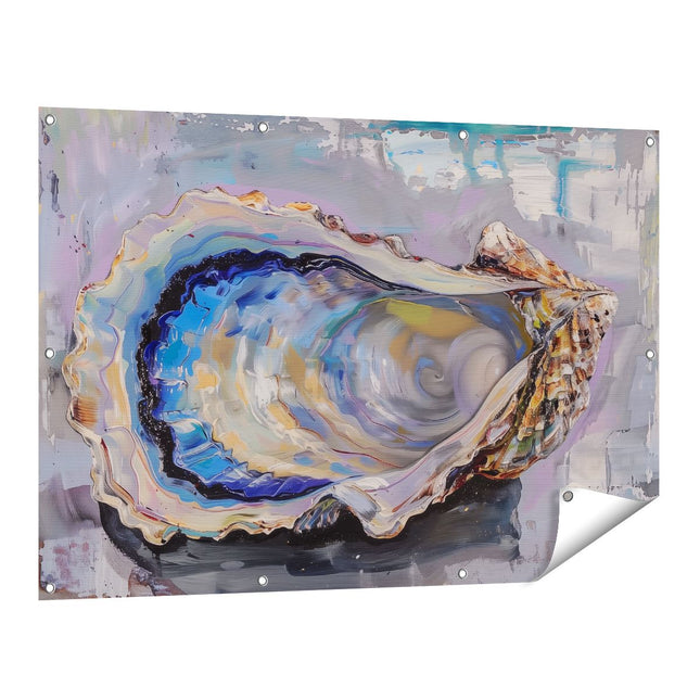 Tuinposter vooraanzicht Kunstwerk van een Oester op een Tafel