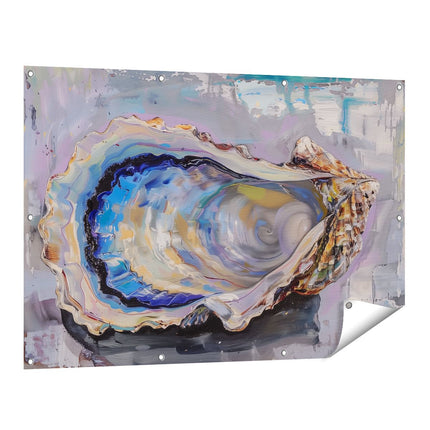 Tuinposter vooraanzicht Kunstwerk van een Oester op een Tafel