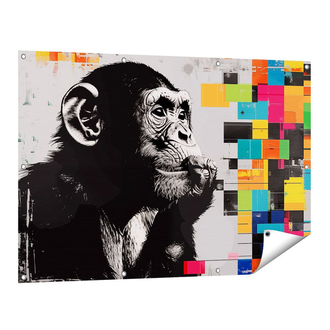 Tuinposter vooraanzicht Chimpansee met een Sigaret in zijn Mond