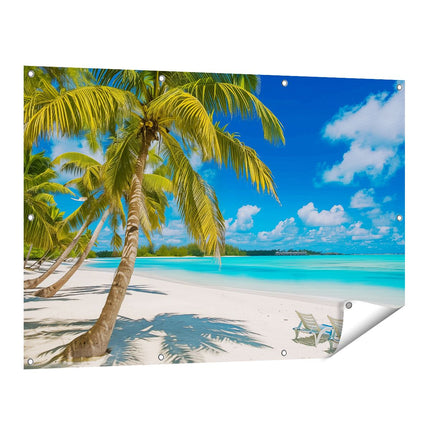 Tuinposter vooraanzicht Strand met Palmbomen