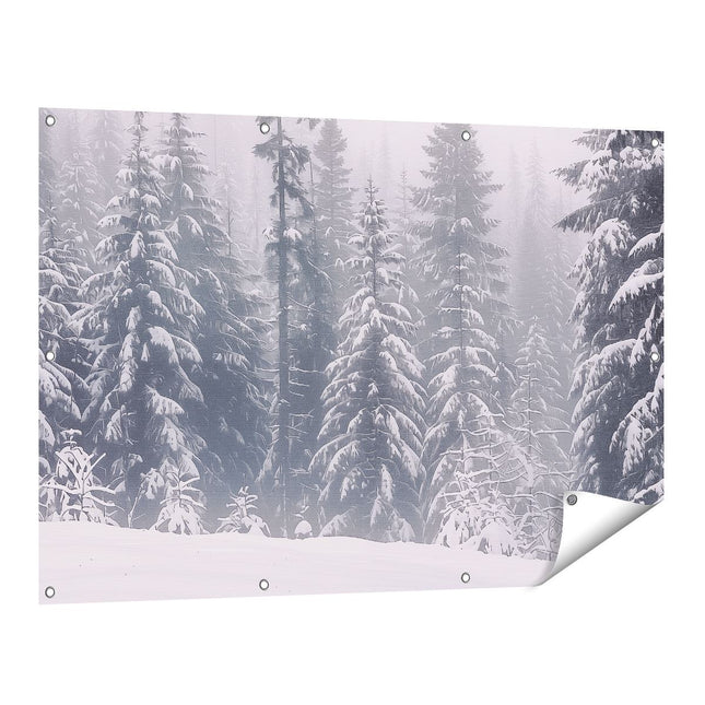 Tuinposter vooraanzicht Bos Bedekt met Sneeuw
