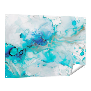 Tuinposter vooraanzicht Abstract Kunstwerk van Blauwe en Witte Vloeistoffen